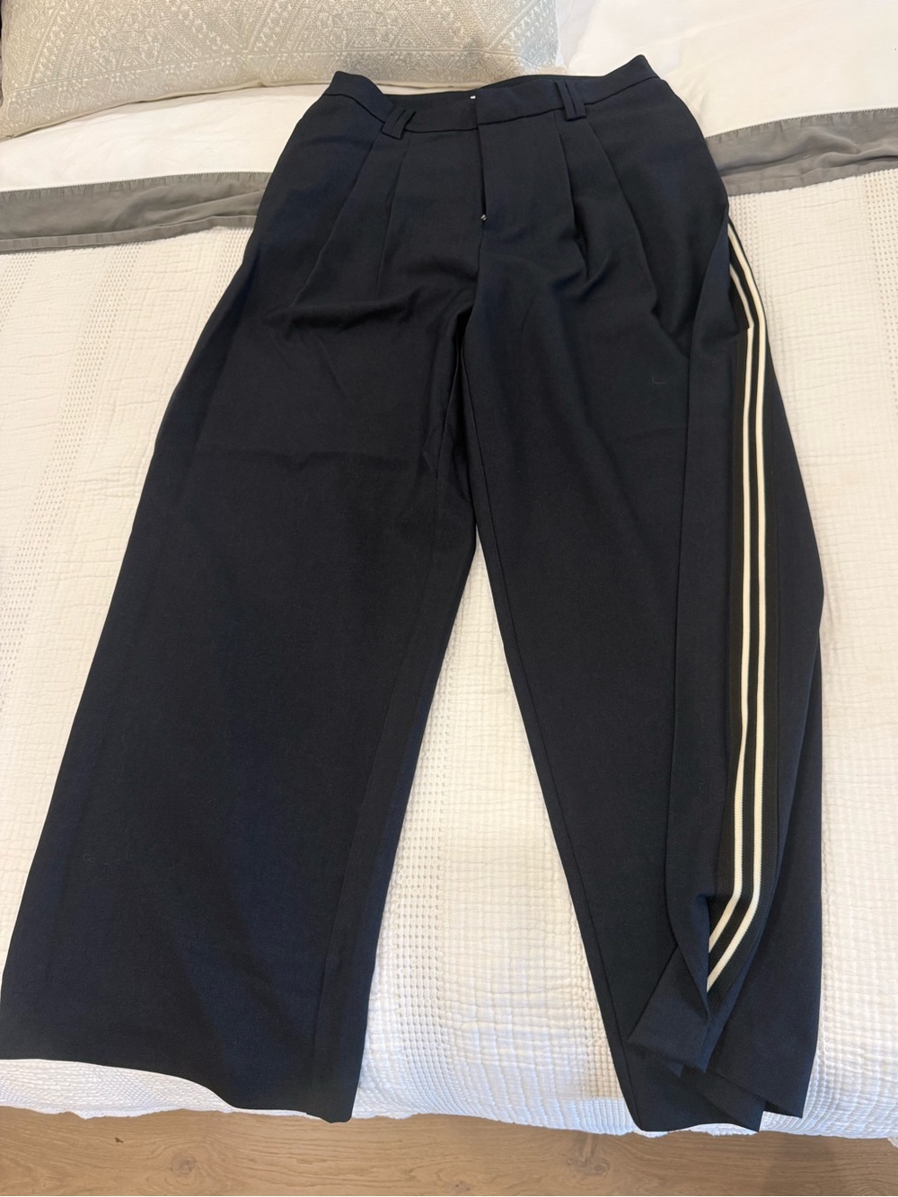 Avec Les Filles Black Wide-Leg Trousers with White Side Stripes